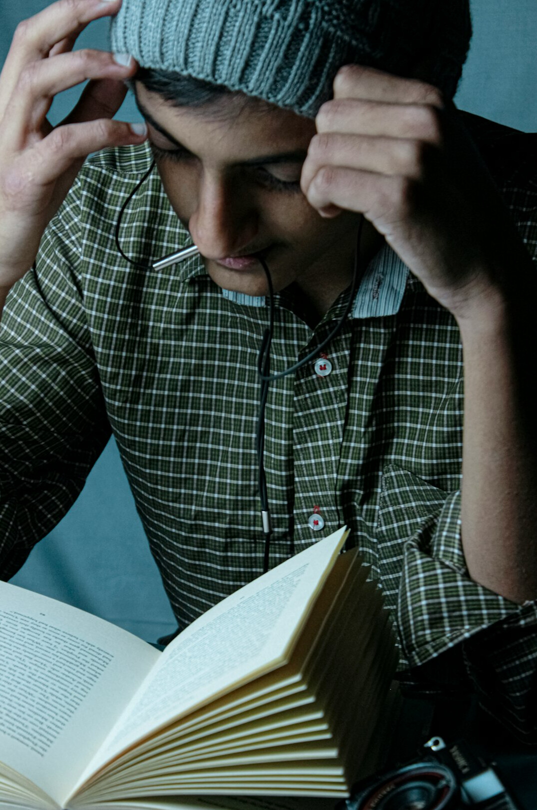 detective reading book pages